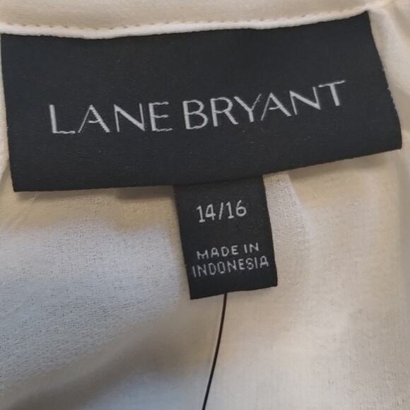 Lane Bryant NEW W/Tags Tie Neck Ivory Chiffon Blouse Lace Inset Slit Back 14/16 - Picture 2 of 16
